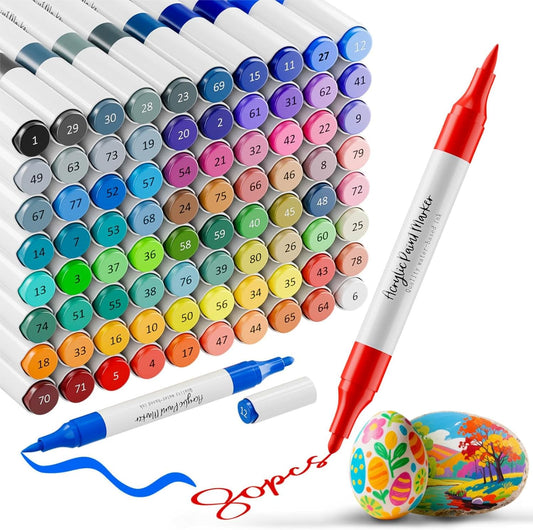 Acrylic Paint Markers,80 Colors Acrylic Markers,Dual Tip Paint Pens for Painting Rocks,Fabric,Wood, Glass,Coloring Books,Paper,DIY Crafts Art School Supplies for Adult,Drawing Pens