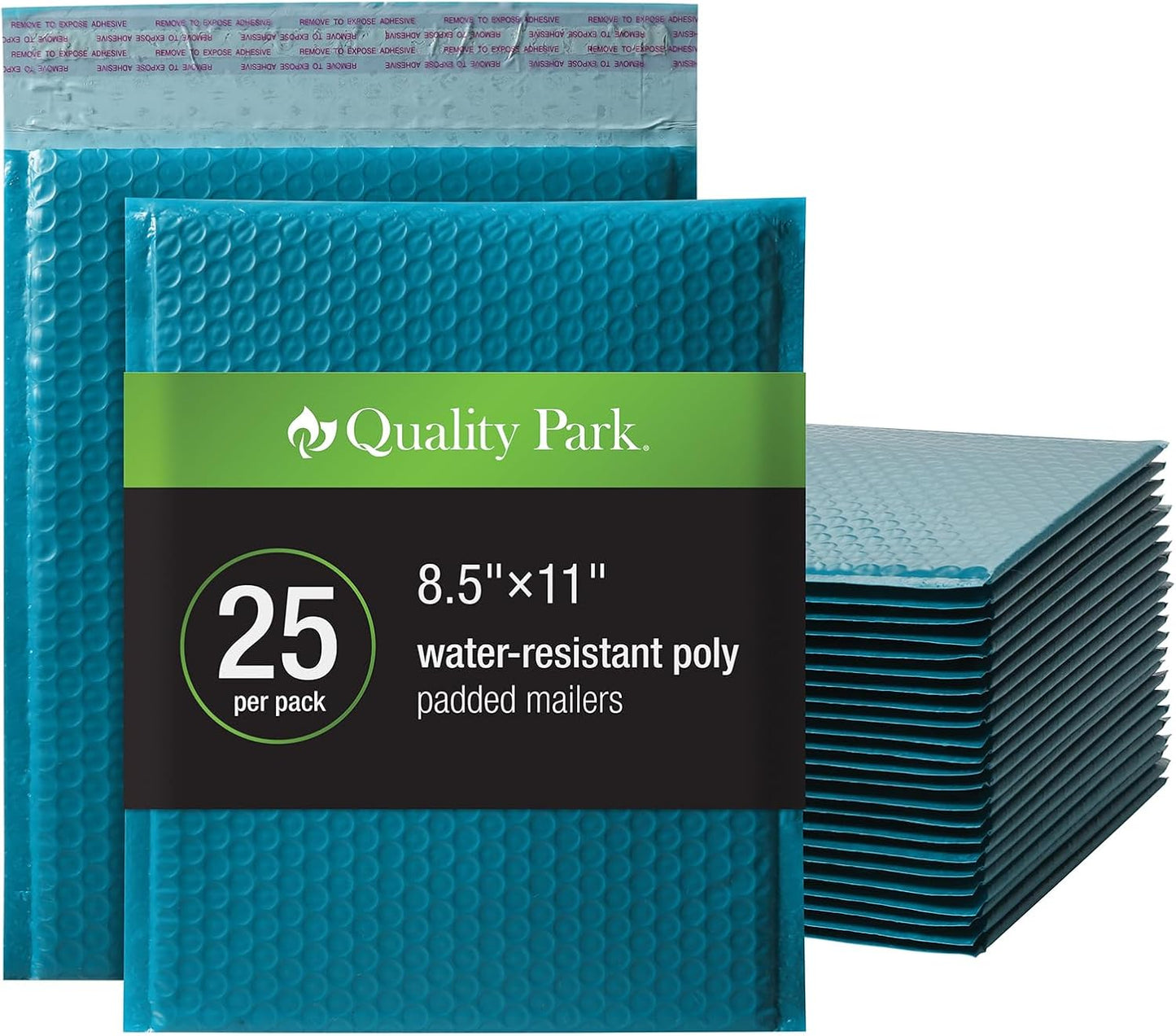 Quality Park Bubble Mailers, 8.25 x 11 Shipping Envelopes, Water Resistant Blue Poly Padded Envelopes, Redi-Strip Peel Off Closure, 25/Box (QUA85867), Letter