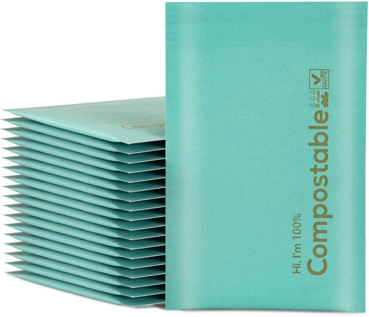 4x8 100% Biodegradable Bubble Mailers,25 Count Teal #000 Compostable Padded Packaging Wrap Envelopes Pouches Eco Friendly Self Seal Bags
