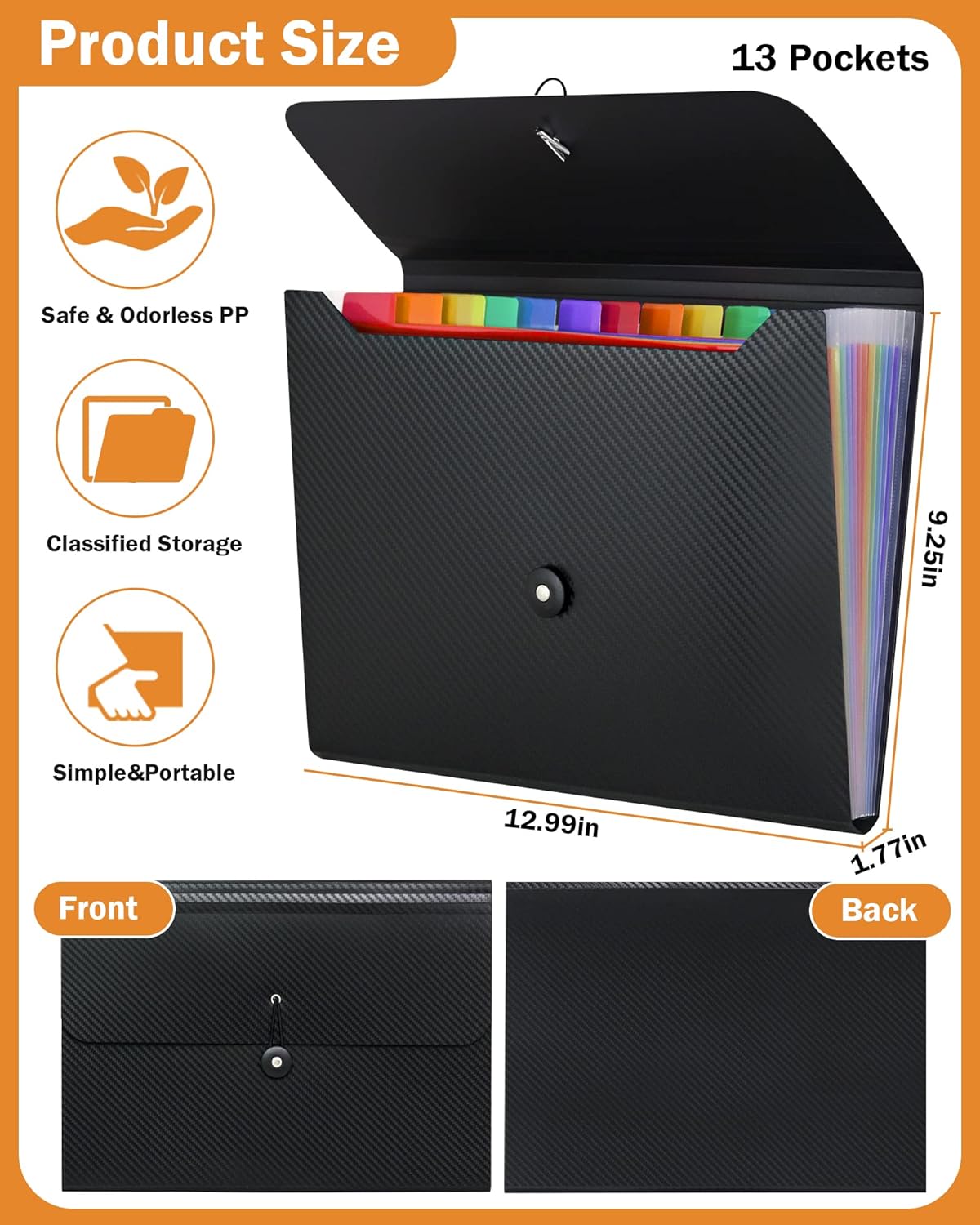 Cesil Accordian File Organizer Expanding File Folder, 13 Pockets, A4 Letter Size Paper Document Receipt Folder for Classroom, Home, Office and Travel