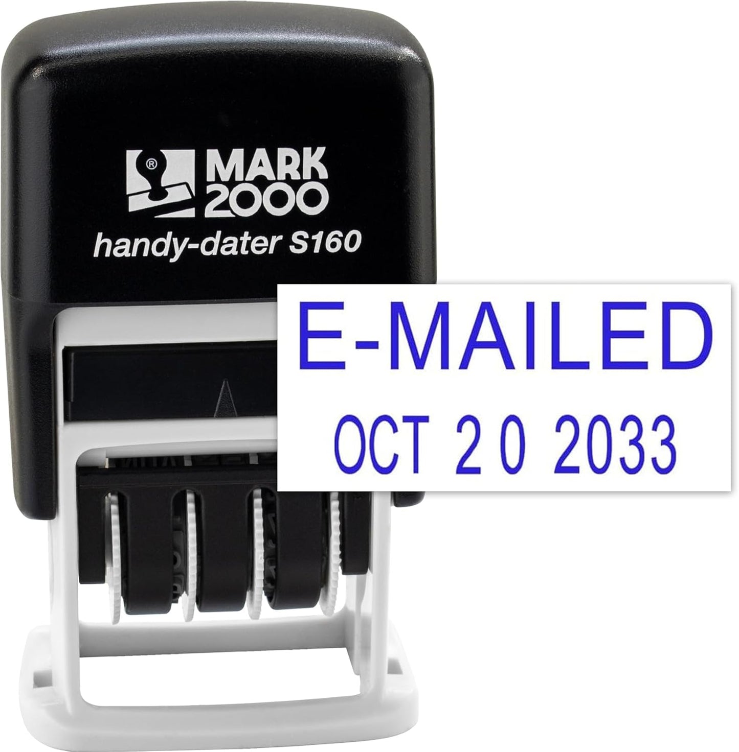 Mark 2000 Self-Inking Rubber Date Office Stamp with E-Mailed Phrase & Date - Blue Ink (Handy-Dater S160), 12-Year Band