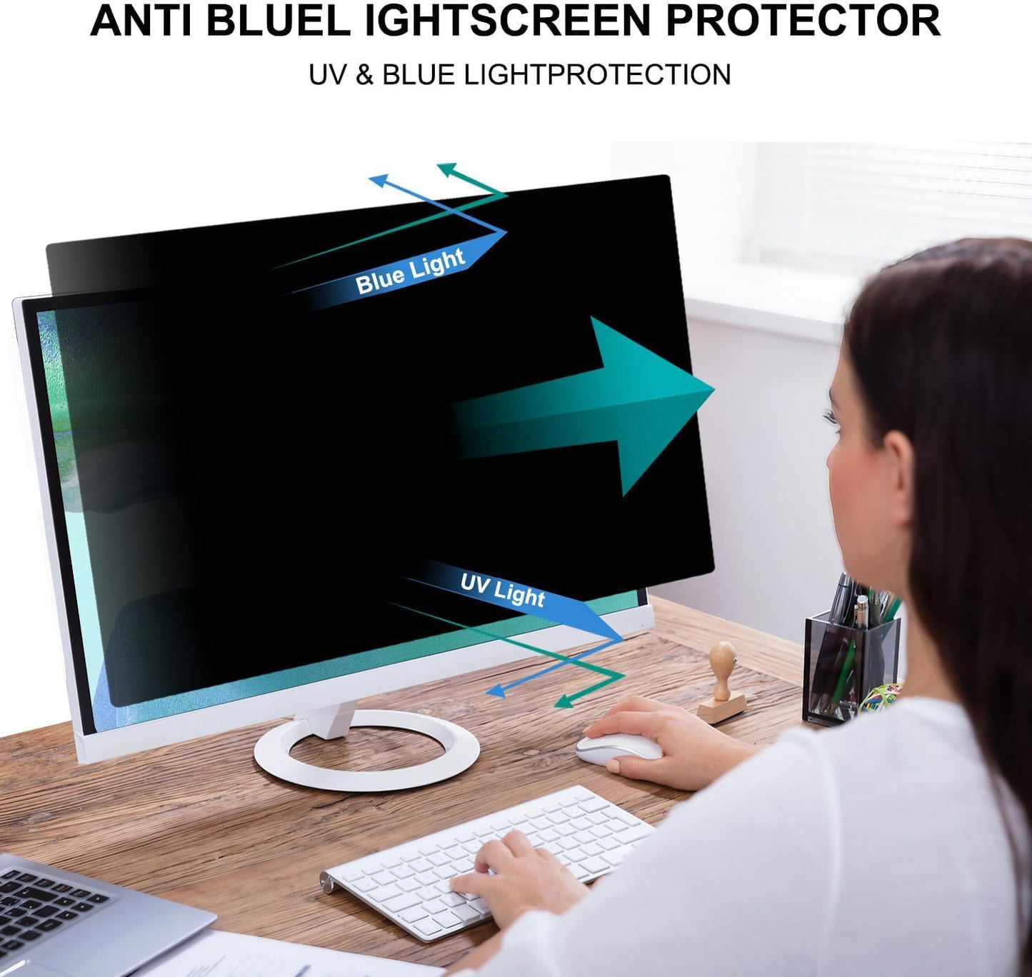 27 Inch Computer Privacy Screen Shield [2 Pack] for 16:9 Widescreen Desktop Monitor - Anti-Glare Blue Light Privacy Filter and Anti Spy Privacy Screen Protector Film