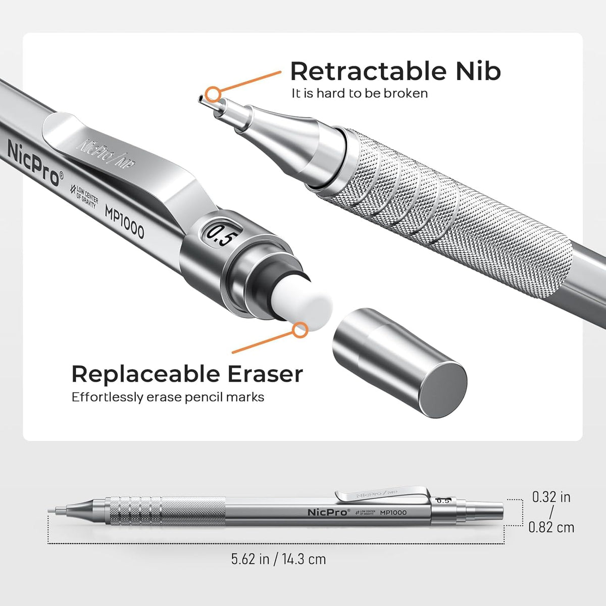 Nicpro 45PCS Black & Silver Metal Mechanical Pencil Set in Leather Case, Art Drafting Pencil 0.5, 0.7, 0.9 mm, 2mm Lead Holders for Sketching Drawing With 27 Tube (6B 4B 2B HB 2H 4H Colors)Lead Refill