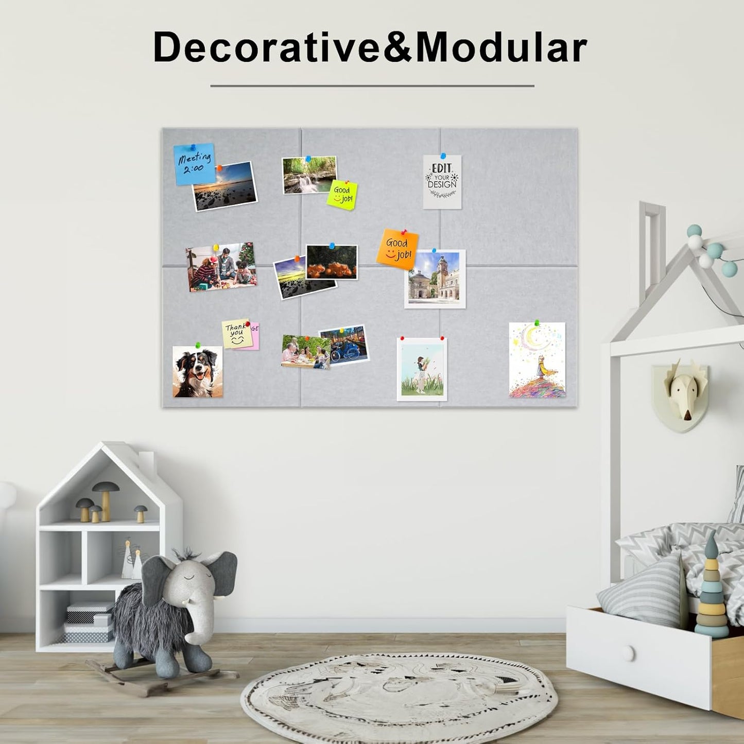 Large Cork Board for Wall 6 Pack, Bulletin Board 36" X 24", Felt Board Wall Tiles with 72 Damage-Free Removable Pads & Push Pins, Alternative Pin Board Cork Board for Office Home, Light Grey
