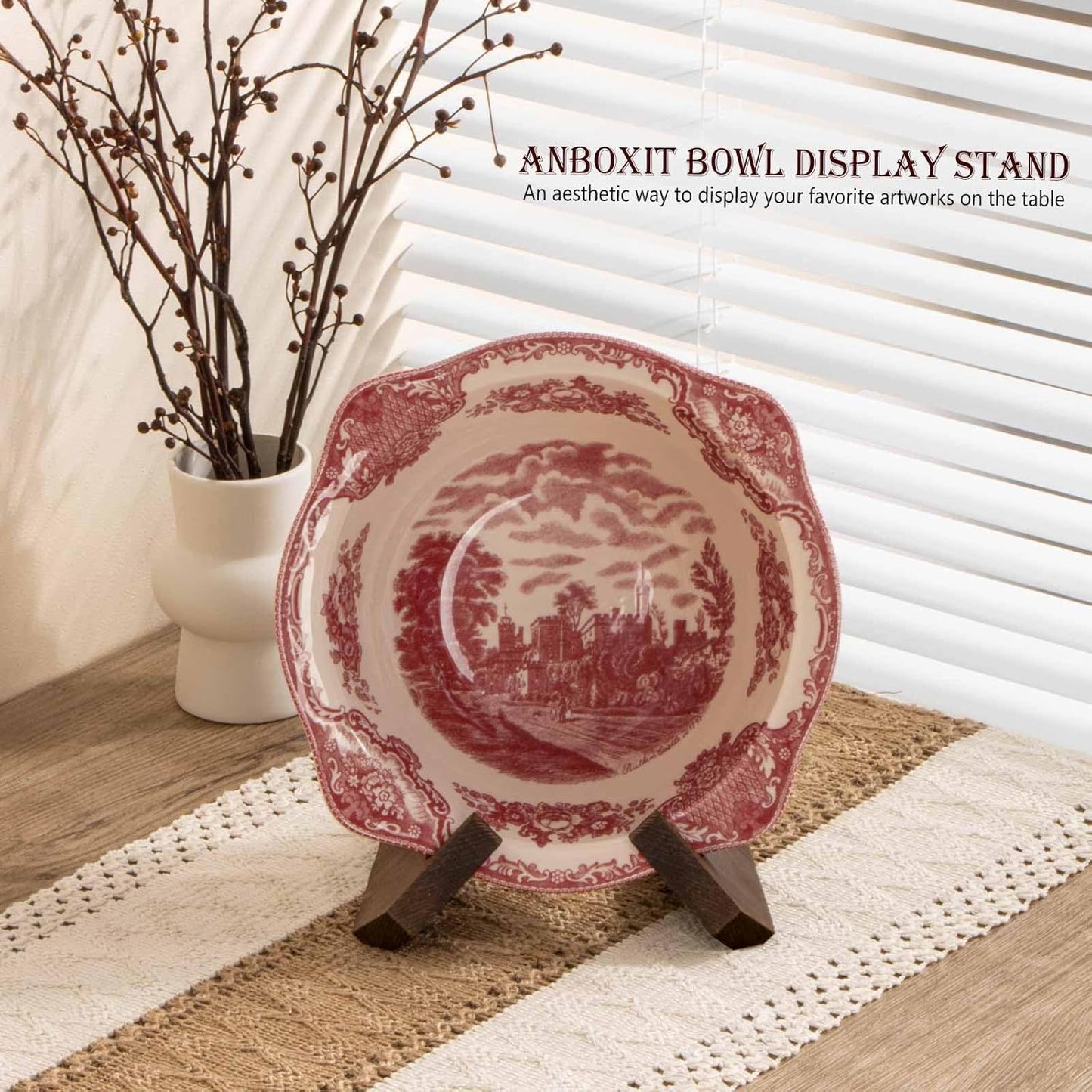 Bowl Stands for Display, 3 Pack 4.5 Inch Plate Holder, Wooden Easel Frame Holder, Display Stand for Large Deep Platters and Dishes, 4.5" H x 6.2" W x 5.5" D(For Bowls under 3.5" in Depth)
