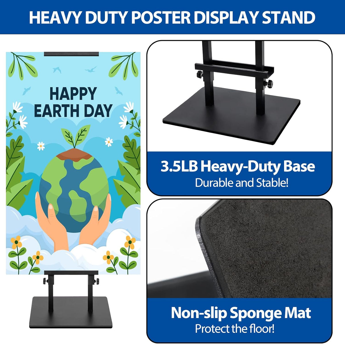 2Pack Poster Stand for Display, Heavy Duty Floor Standing Sign Holder, Double-Sided Poster Board Stand, Adjustable Height Up to 80 inch, Outdoor Banner Stand for Board & Foam Display, Black