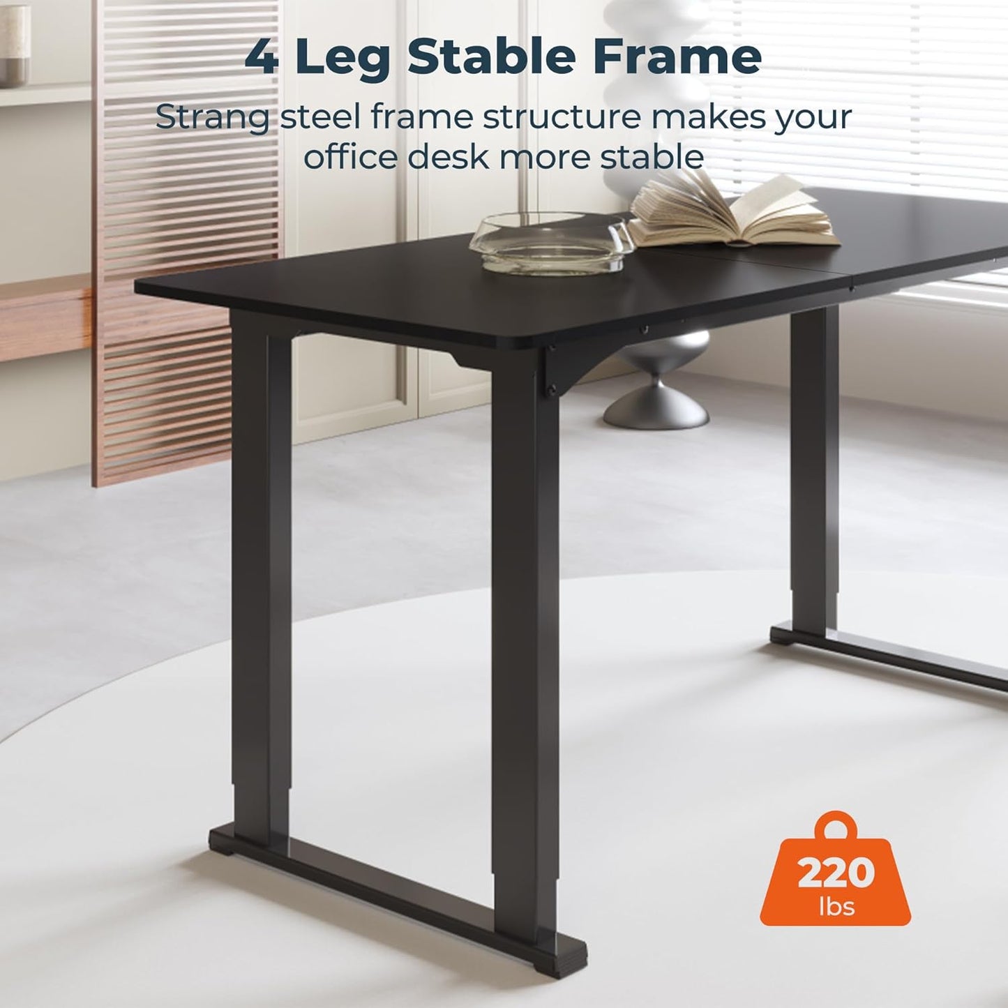 4 Legs Standing Desk, Large 63x28 Inches Electric Adjustable Height Desks with Splice Board, Stand Up DesksHome Office Computer Workstation, Black