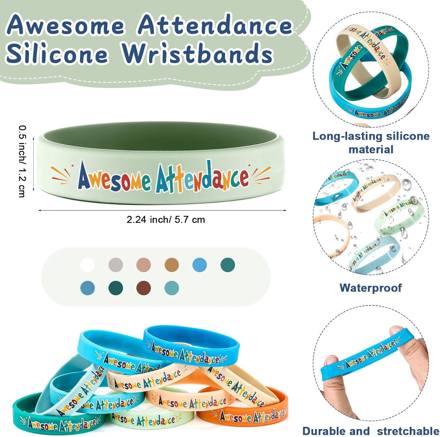 30 Pcs Awesome Attendance Wristbands for Students, Perfect Attendance Awards for Classroom Prizes, Unisex Stretch Silicone Motivational Wristbands for Student from Teacher Classroom Prizes
