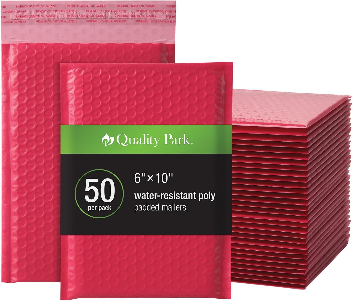 Quality Park Bubble Mailers, 6 x 9 Shipping Envelopes, Water Resistant Red Poly Padded Envelopes, Redi-Strip Peel Off Closure, 50 Per Box (QUA85864)