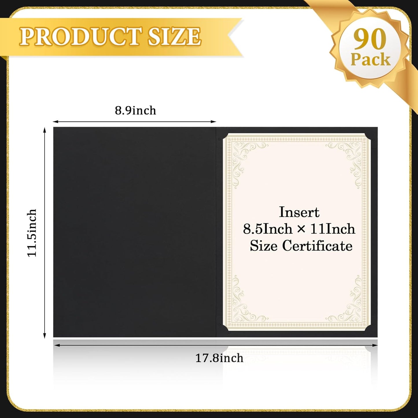 Ndsox 90 Packs Black Certificate Holders, Graduation Diploma Holders, 350GSM, Diploma Covers with Gold Foil Border for Letter Size 8.5" x 11" Award Certificate Paper, Cardstocks and Documents