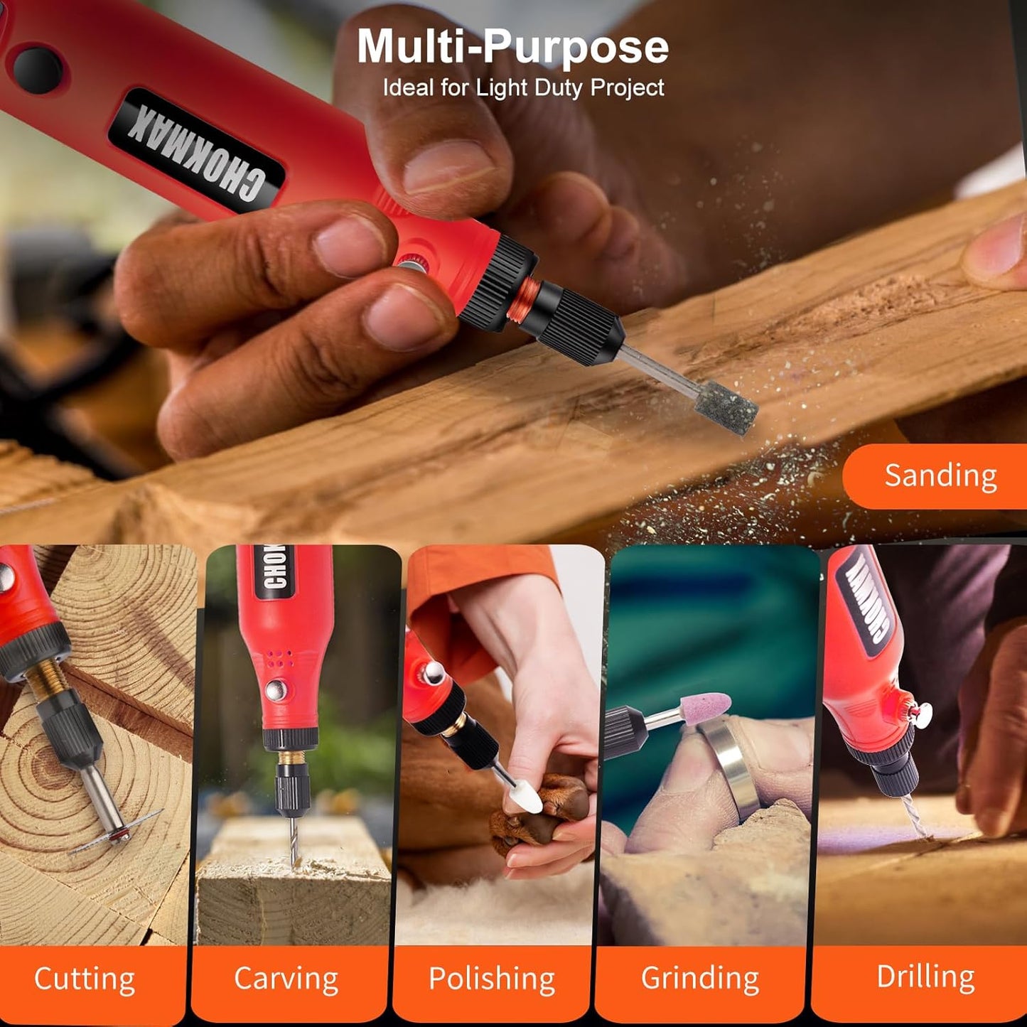 Mini Cordless Rotary Tool with Work Screen, 3-Speed Grinder Kit with 72 Accessories, Type-C Charging Art Craft Tool for Sanding, Polishing, Grinding and Small DIY Craft Job Red