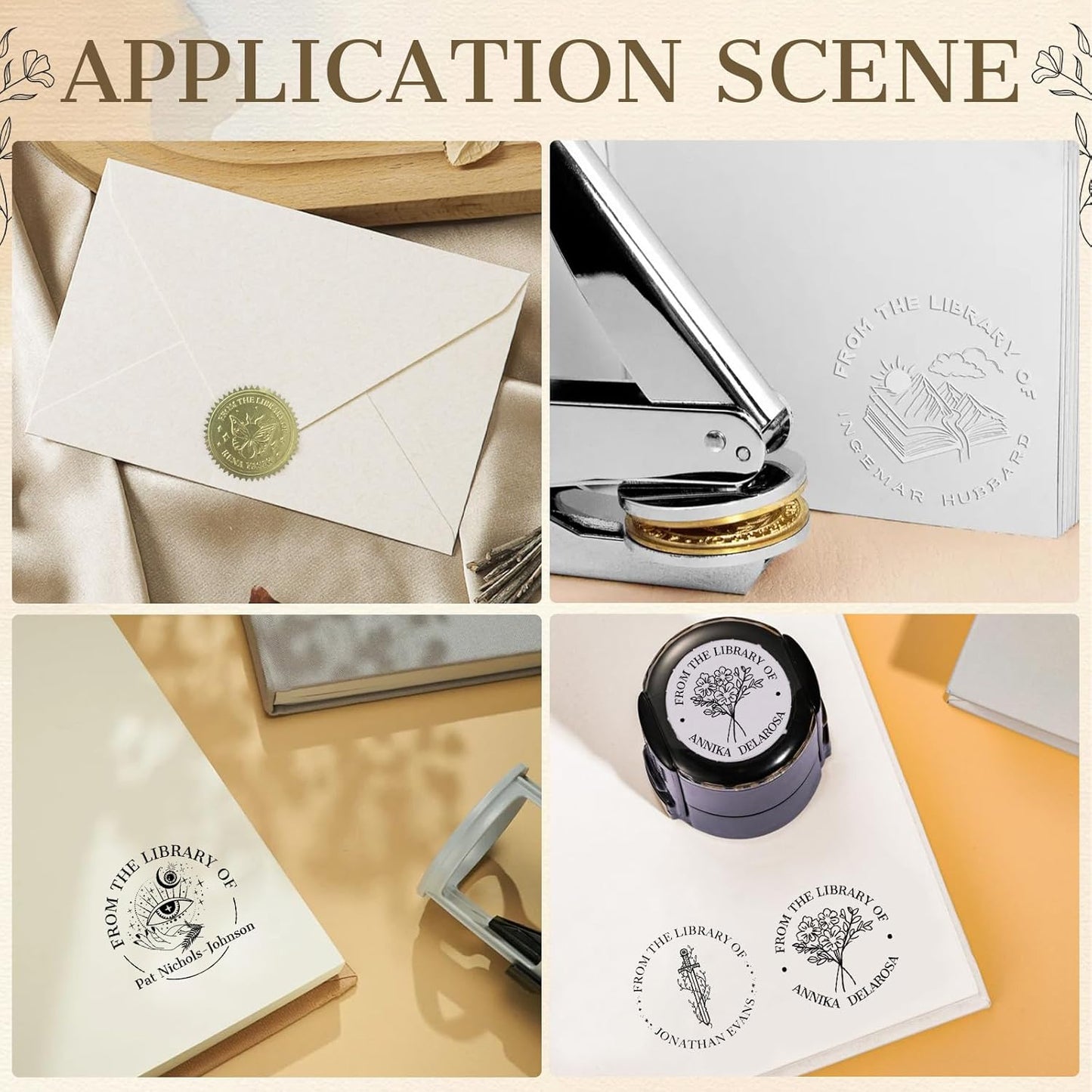 HJX Custom Book Embosser Personalized, Customized Personal Book Embosser for Books from The Library of Self-Inking Stamp (02-Stamp)