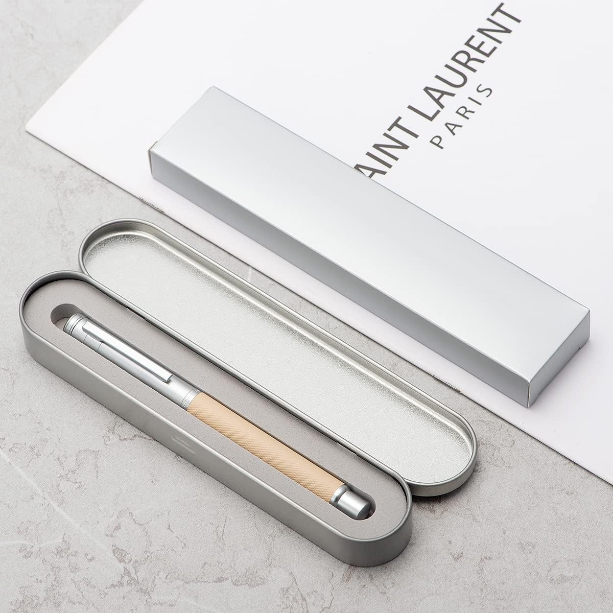 Hongdian White Forest Fountain Pen Blade Nib Classic Design Calligraphy Pen with Converter and Metal Pen Case Set