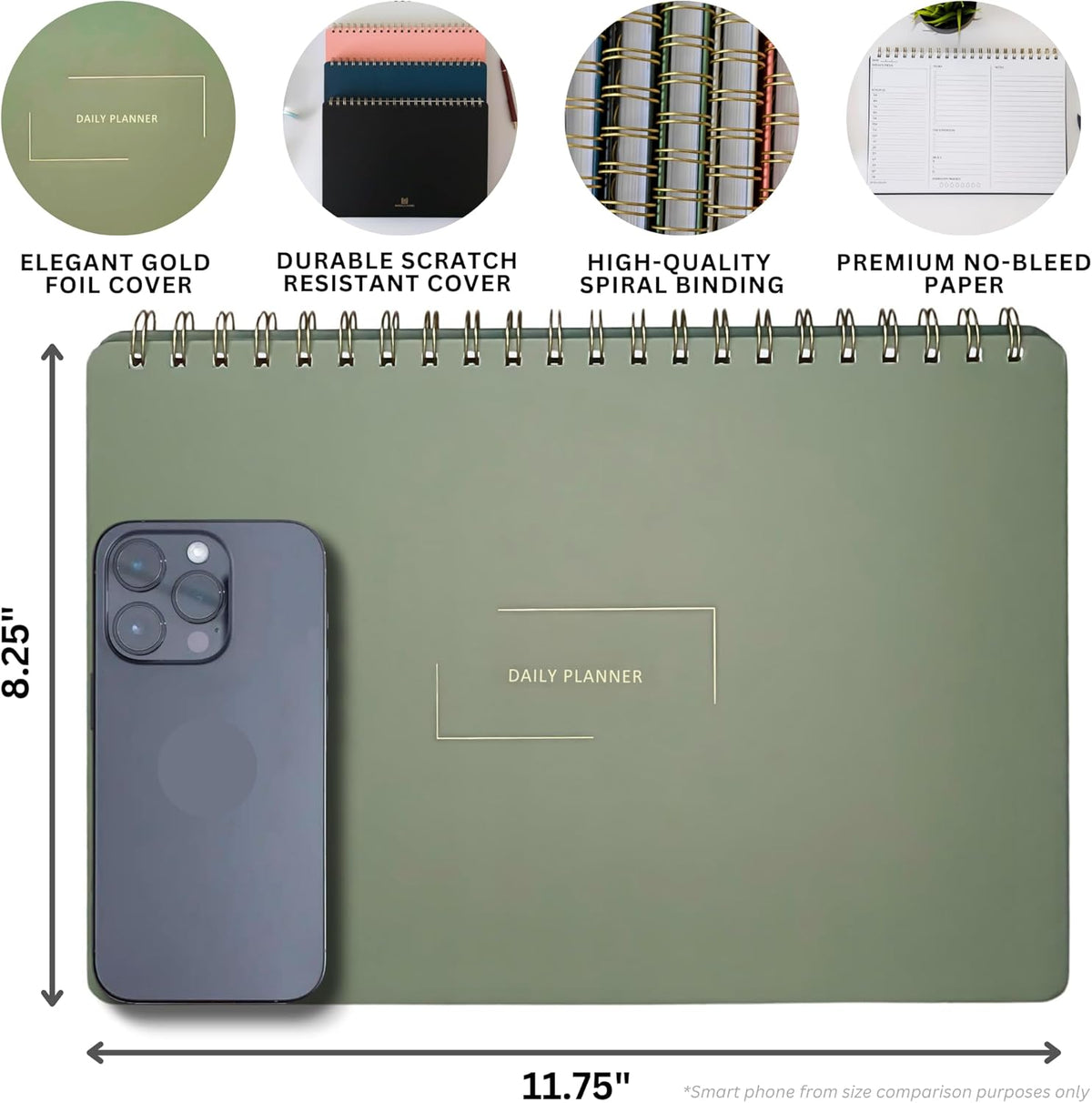 Undated Daily Planner | 8.25” x 11.75” Work To-Do Notebook | ADHD Academic Organizer | Multi-Layout | Men and Women Planner | College Supplies | Evergreen | Landscape Layout