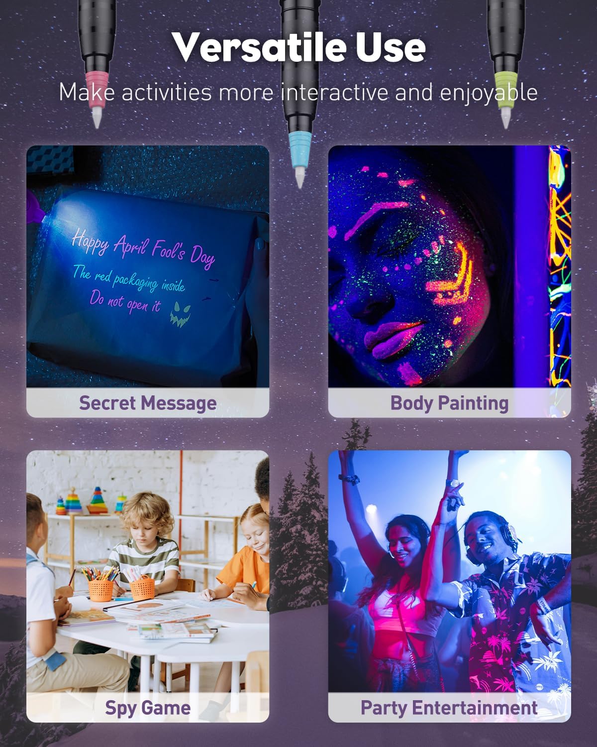 Uniclife 6 Pcs Invisible Ink Pen with 6 Pcs UV LED Keychain Flashlight, Spy Pen, Disappearing Ink Magic Pen for Secret Notes, Magic Spy Marker with Purple Light for Christmas Halloween Holiday Present