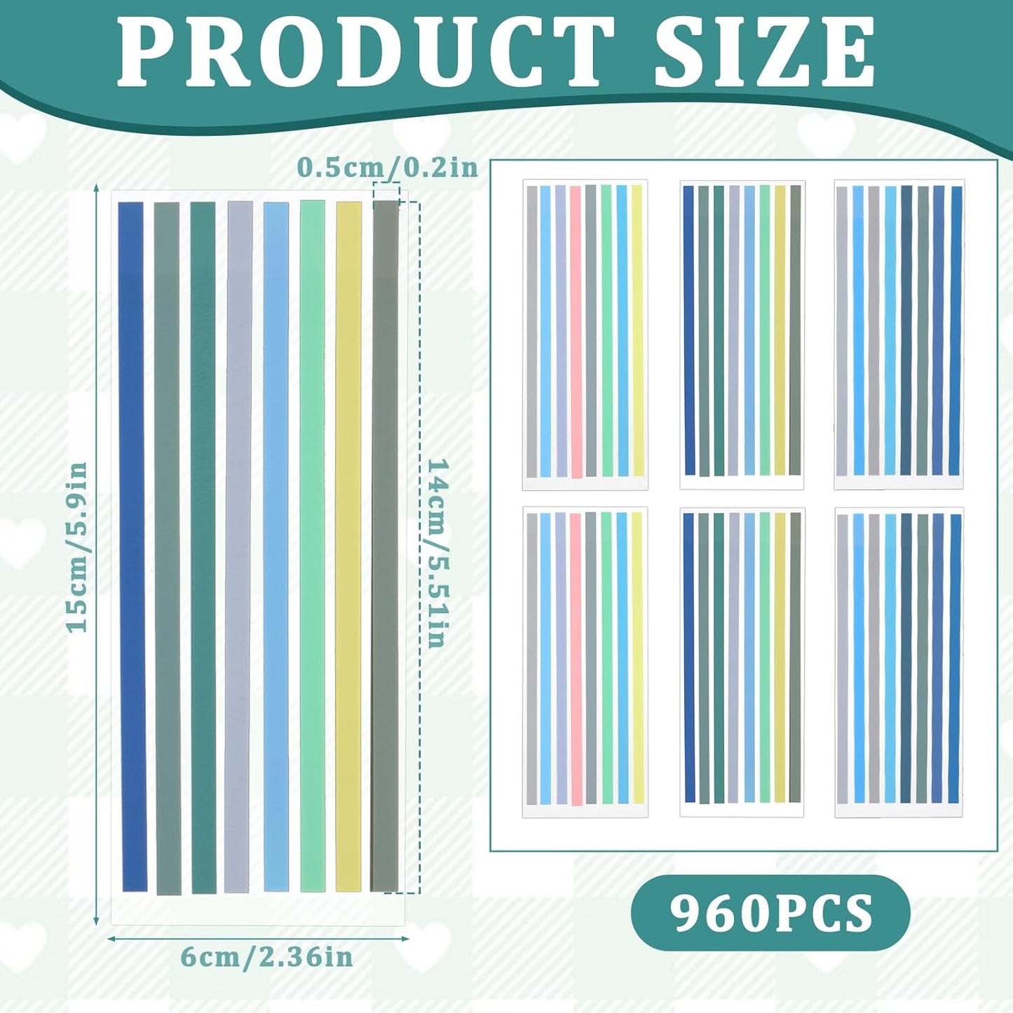 960 Pcs Transparent Highlighter Tape Reusable, Highlighter Strips Tabs Long Highlighting Sticky Tabs Page Markers Index Tabs for Books Office Supplies