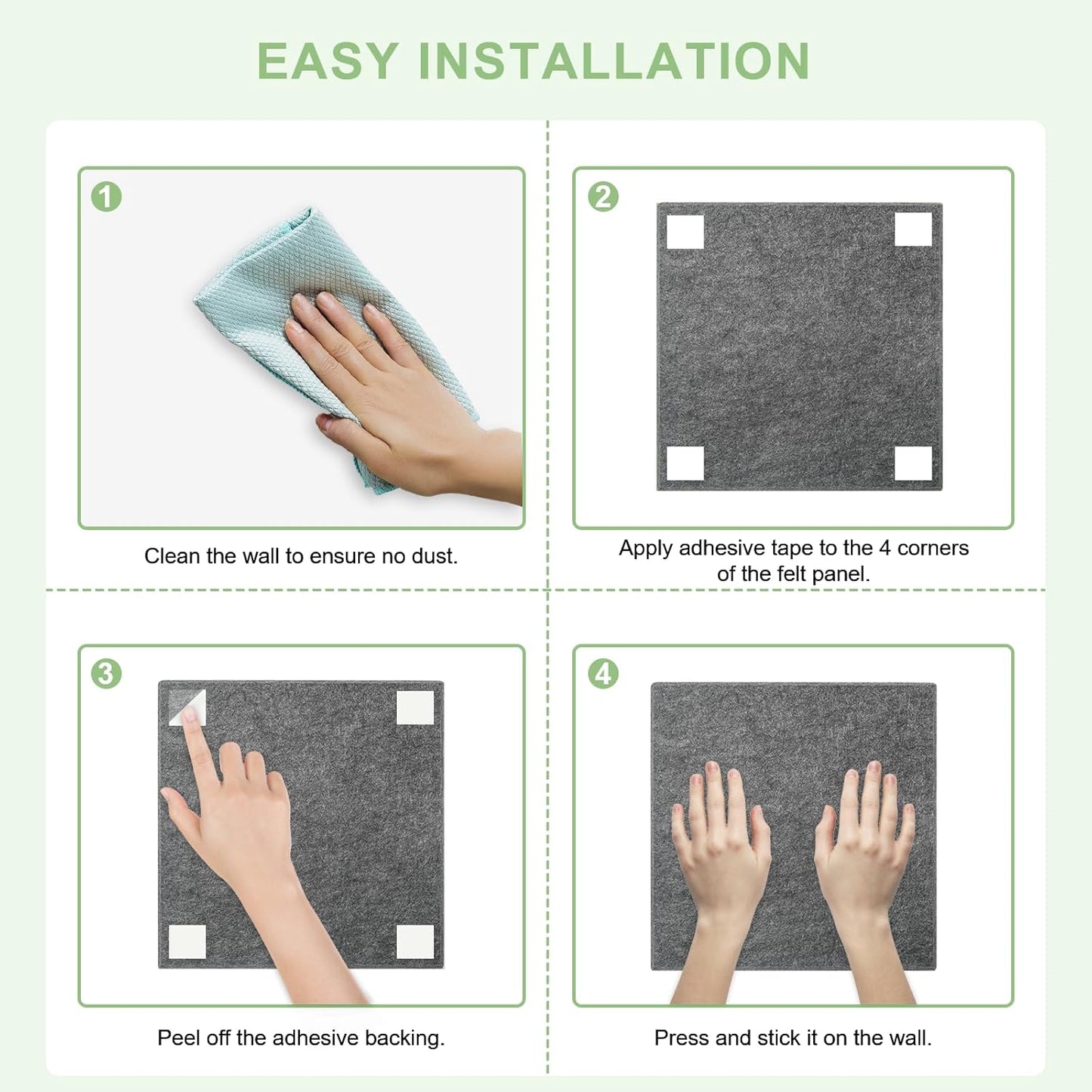 Large Cork Board for Wall 12 Pack, Bulletin Board 48" X 36", Felt Board Wall Tiles with 72 Damage-Free Removable Pads & Push Pins, Alternative Pin Board Cork Board for Office Home, Dark Grey