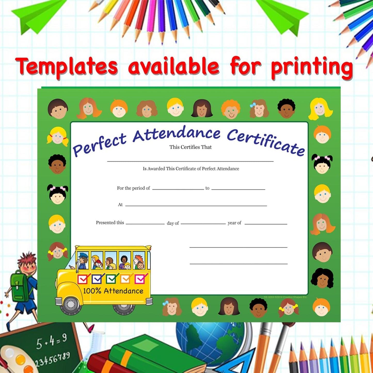 SHAPES ETC. 30pcs Perfect Attendance Recognition Certificates 11inx8.5in Colorful Award Kids Student Graduations Moving Up Ceremonies Achievement Days Banquets Academic Competitions USA Made