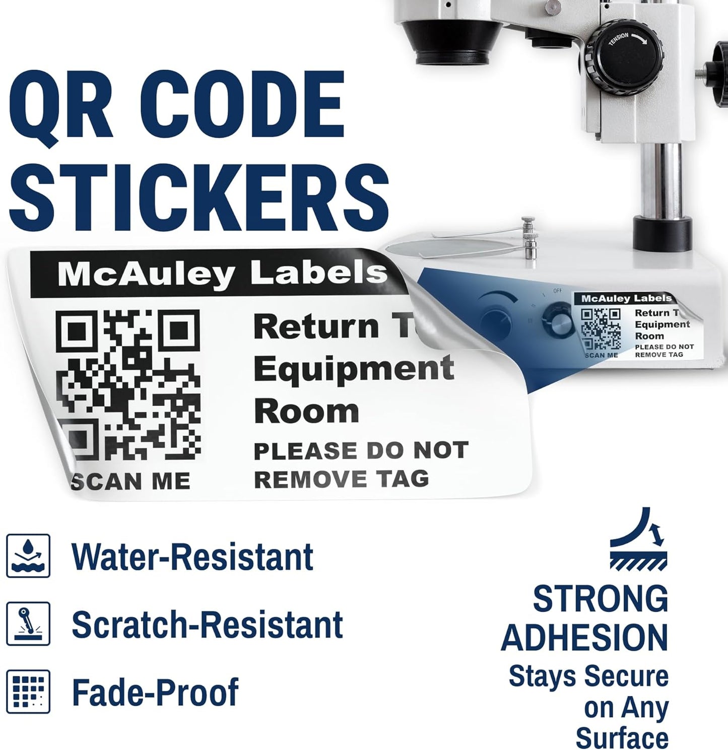McAuley Labels Custom QR Code Stickers - Numbered, Permanent, Adhesive Asset Tags for Equipment - Semi-Gloss White Polyester - 2x1 Inches