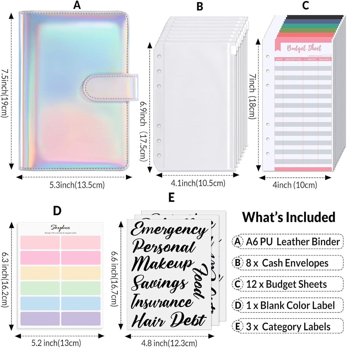SKYDUE Budget Binder, Money Saving Binder with Zipper Envelopes, Cash Envelopes and Expense Budget Sheets for Budgeting