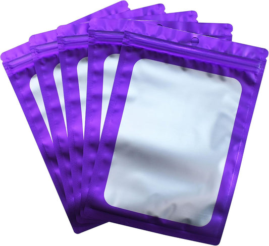 Resealable Mylar Pouch Bag Great for Office Home Party Favor Food Storage (100PCS, Purple Color, 3 x 4.7 inch)