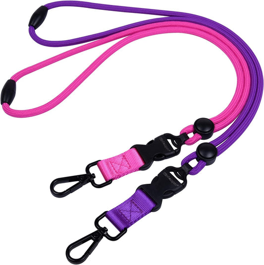 Wisdompro 2 Pack of 21 inch Durable Round Cord Heavy Duty Lanyard with Safety Breakaway Buckle, Detachable Buckle and Metal Hook for Keys, ID Card Badge Holders - Hotpink and Purple