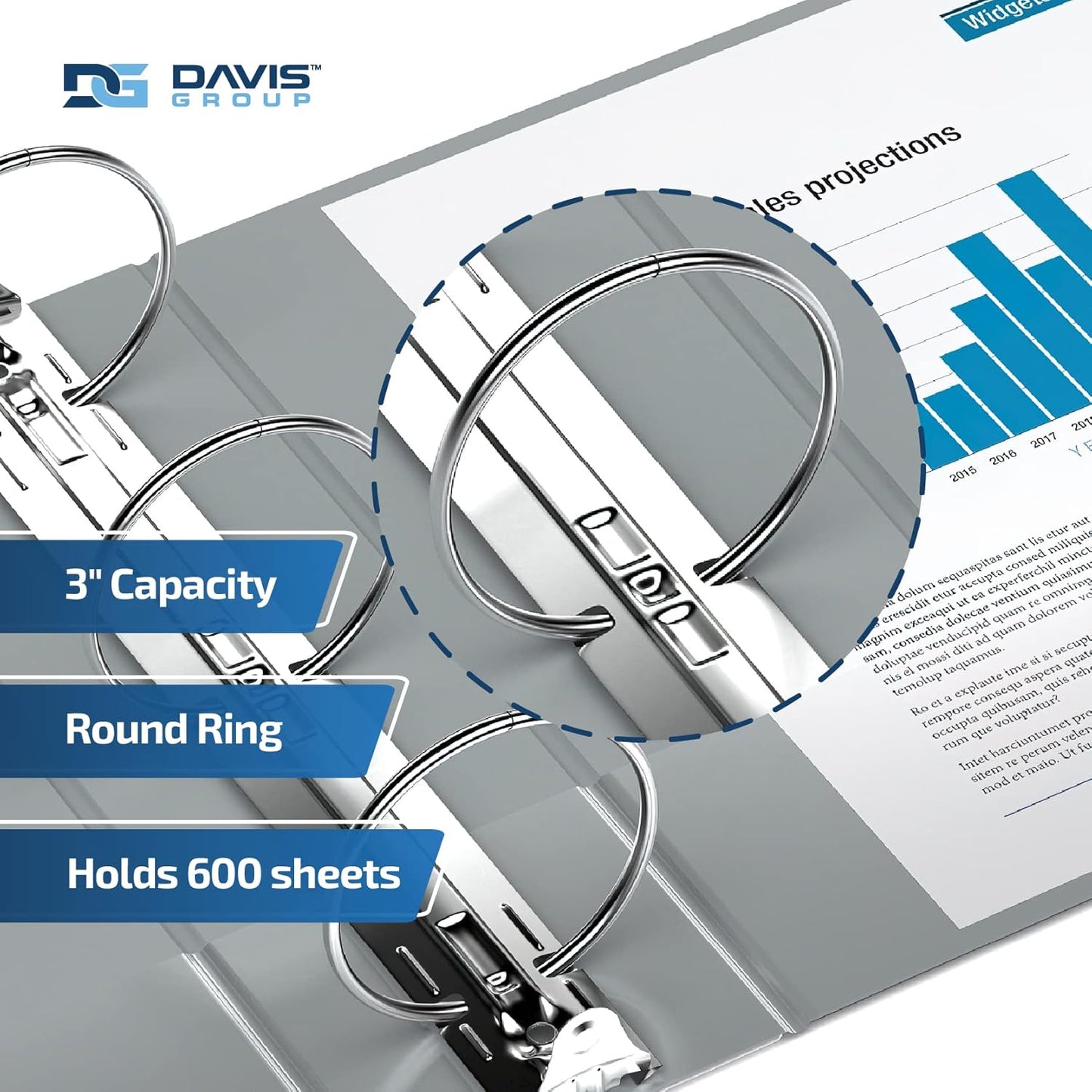 Premium Economy 6-Pack 3-Ring Binders for School or Office, Round-Ring Binders, 3 Inch, Gray