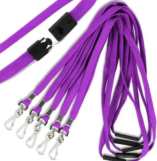 Safety Breakaway Lanyard with J-Hook Flat Lanyards for ID Badges - Bulk Pack of 50 (Purple)