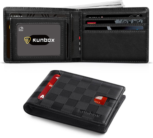 RUNBOX Novelty Wallet for Men Slim 11 Credit Card Holder Slots Leather RFID Blocking Small Thin Men's Wallet Bifold Minimalist Front Pocket Large Capacity Gift Box