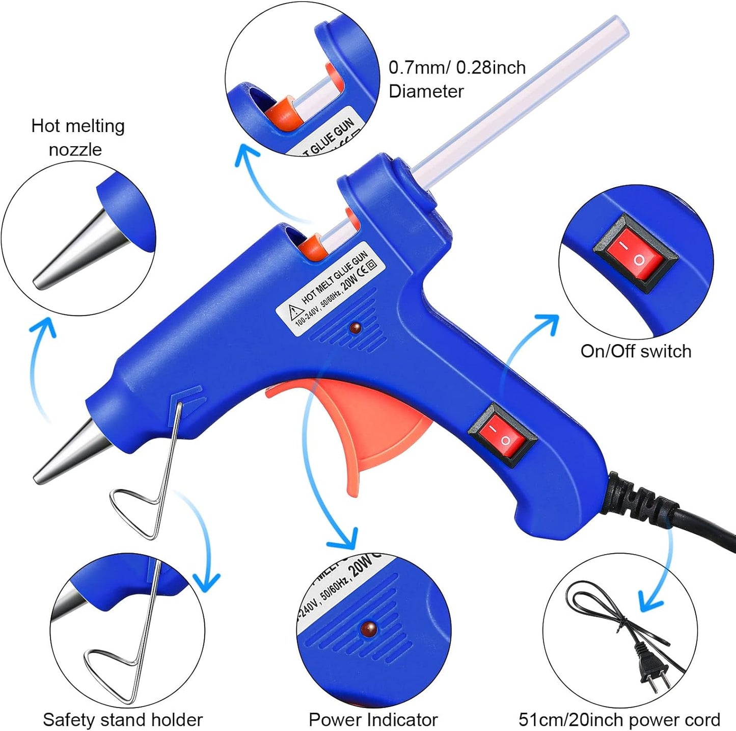 Zhengmy 6 Pieces Mini Hot Glue Gun Crafts Hot Melt Guns Fast Preheating and Easy Squeeze Trigger for School DIY Arts Class Projects Office Home Quick Repairs (Blue)