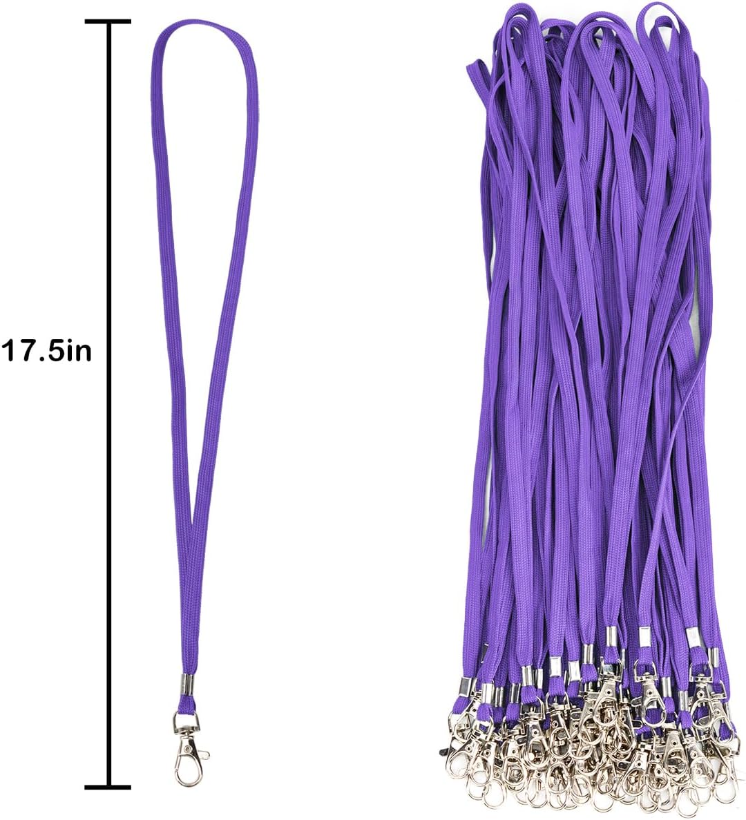 Purple Lanyards 50 Pcs Bulk Lanyard for Id Badges Flat Lanyard with Badge Clip Swivel Hook (50, Purple)