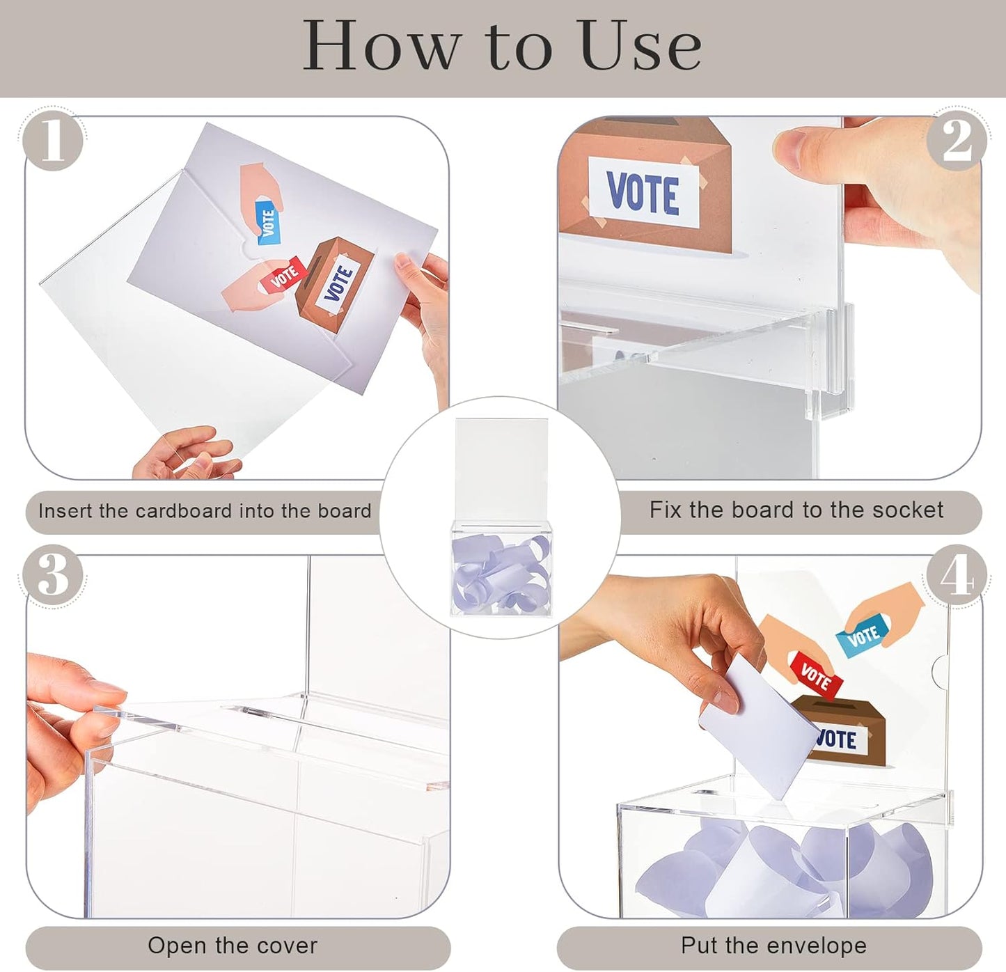 Bucherry 6 Pcs Acrylic Donation Box with Slot, 5.9 x 5 x 5 Inches Clear Ballot Suggestion Raffle Ticket Box with Sign for Fundraising, Raffle, Collecting, Donating, Voting