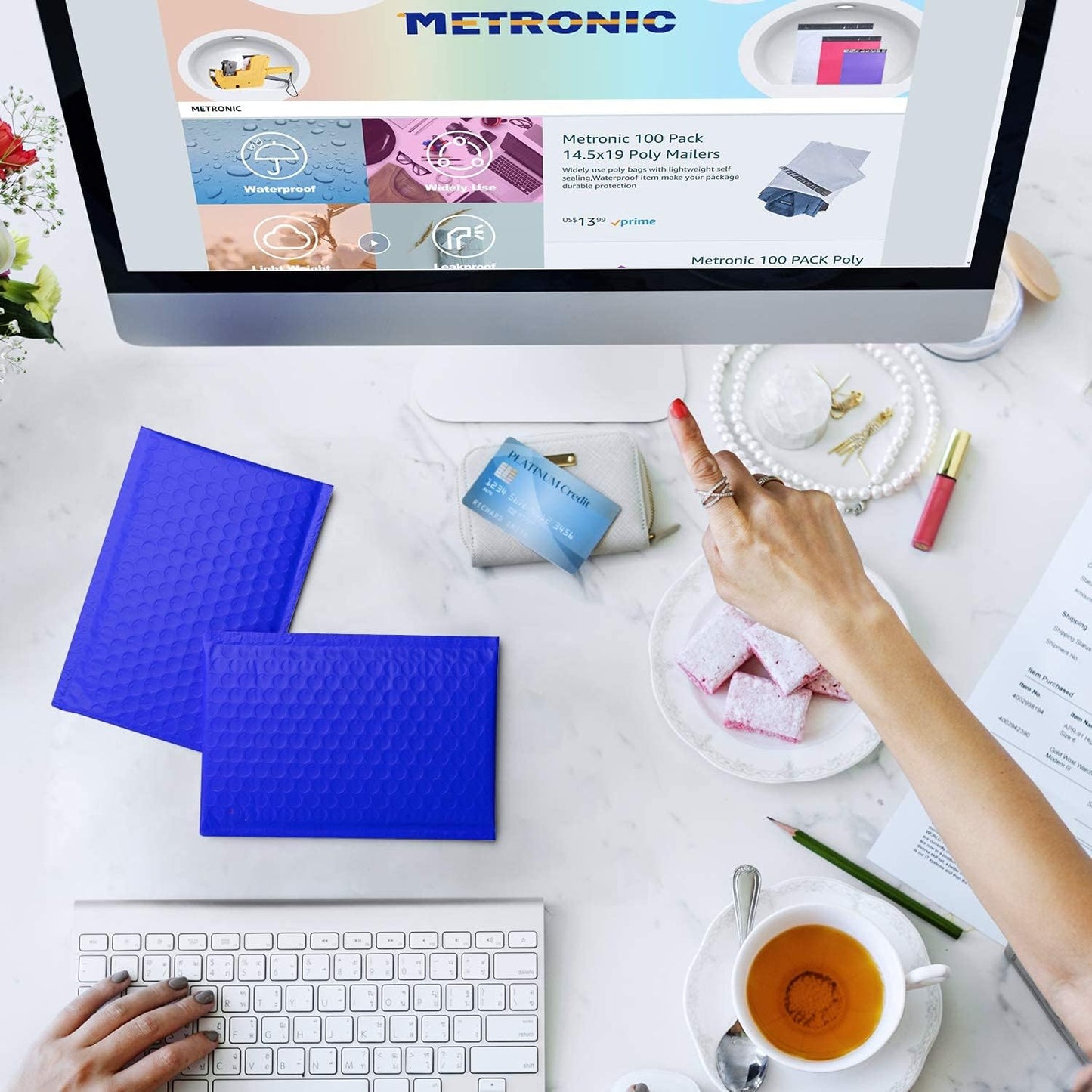 Metronic 800PC Bubble Mailers 4x8 Bulk Small Bubble Mailer Self-Seal, Mailing Envelopes, Padded Envelopes, Packaging for Small Business, Jewelry, Father's Day Gift, Royal Blue