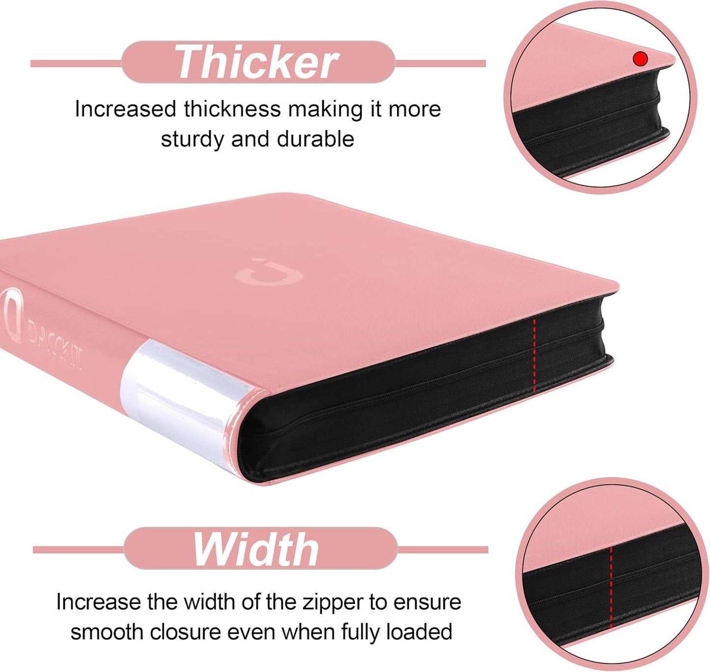 Premium Card Binder 16 Pocket - Fits 1600 Cards，4X4 Ringless Card Album with Sleeves for Trading Cards & Sports Cards（Model C，Light Pink）