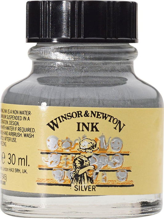 Winsor & Newton Drawing Ink, 30ml Bottle, Silver