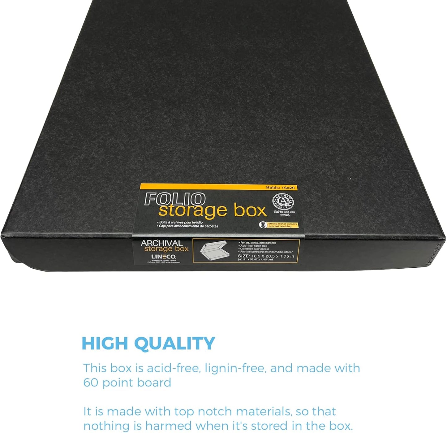 Lineco, Archival Folio Storage Box. Acid-Free, Metal Edge Boxboard, Clamshell Lid. 16 x 20 x 1.75 Inches. Preserves and Organizes, Stores Photos, Documents, Craft, Prints, DIY. Black, Pack of 10
