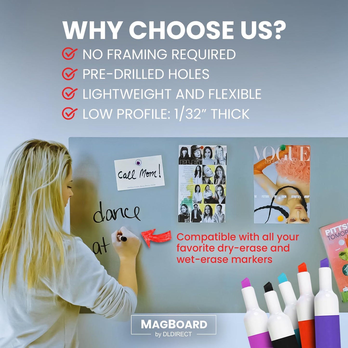 Diamond Life Magnetic Board - Memo & Vision Board for Home, Office, and Classroom - Magnet Board for Kids - Pre-drilled Mounting Screws Included (White 24"x48")