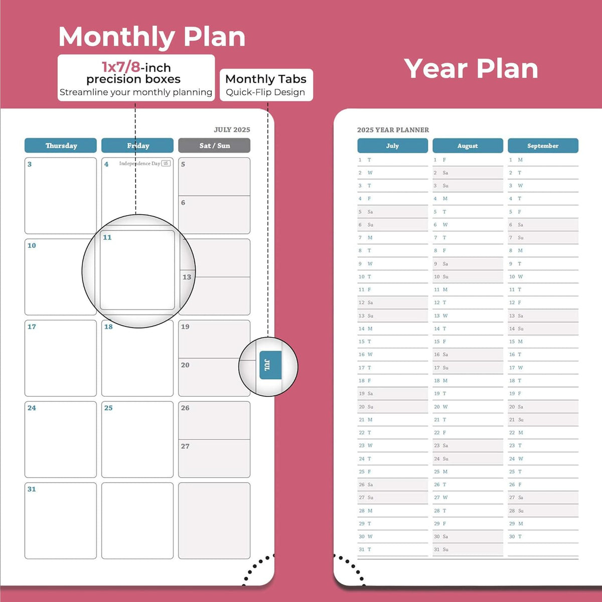 Planner 2026 Daily Weekly and Monthly,6.5"x3.75",12 Months Spiral Bound Calendar Agenda with Self-adhesive Pen Holder,2026 Appointment Book with Vegan Leather Soft Cover,Rose Red