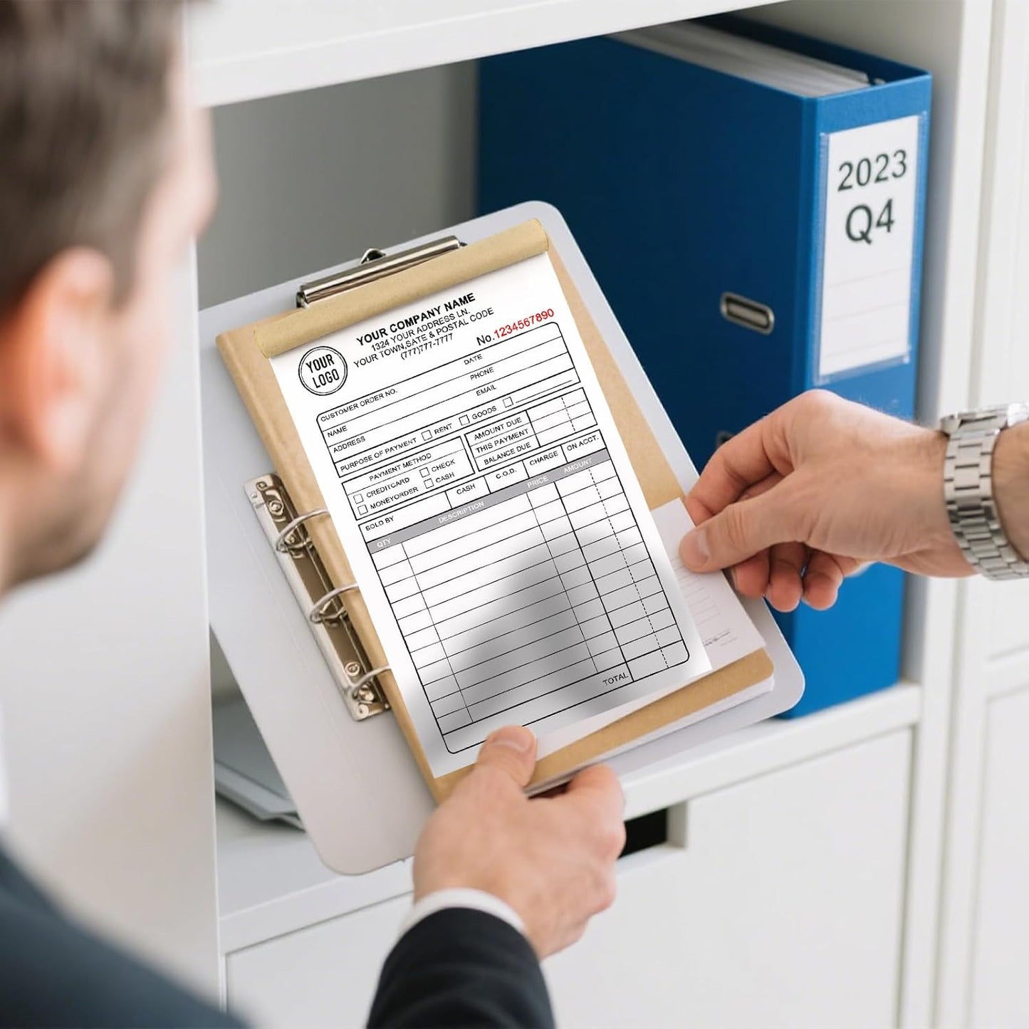 Custom 2.83" x 7" Invoices Receipts Carbonless Books in 3-Part Duplicate Personalized Company Address Name Phone Number 50 Sets