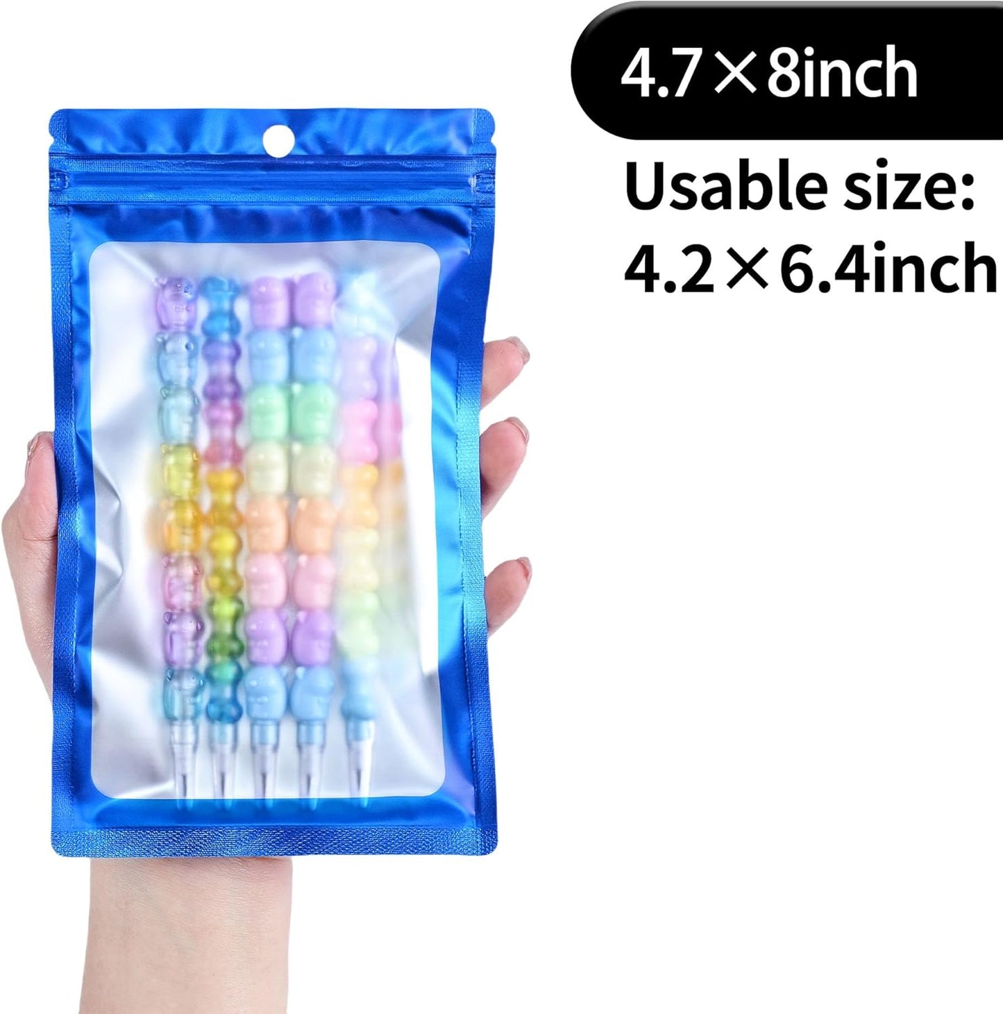 Resealable Mylar Pouch Bag Great for Office Home Party Favor Food Storage (100PCS, Blue Color, 4.7 x 8 inch)