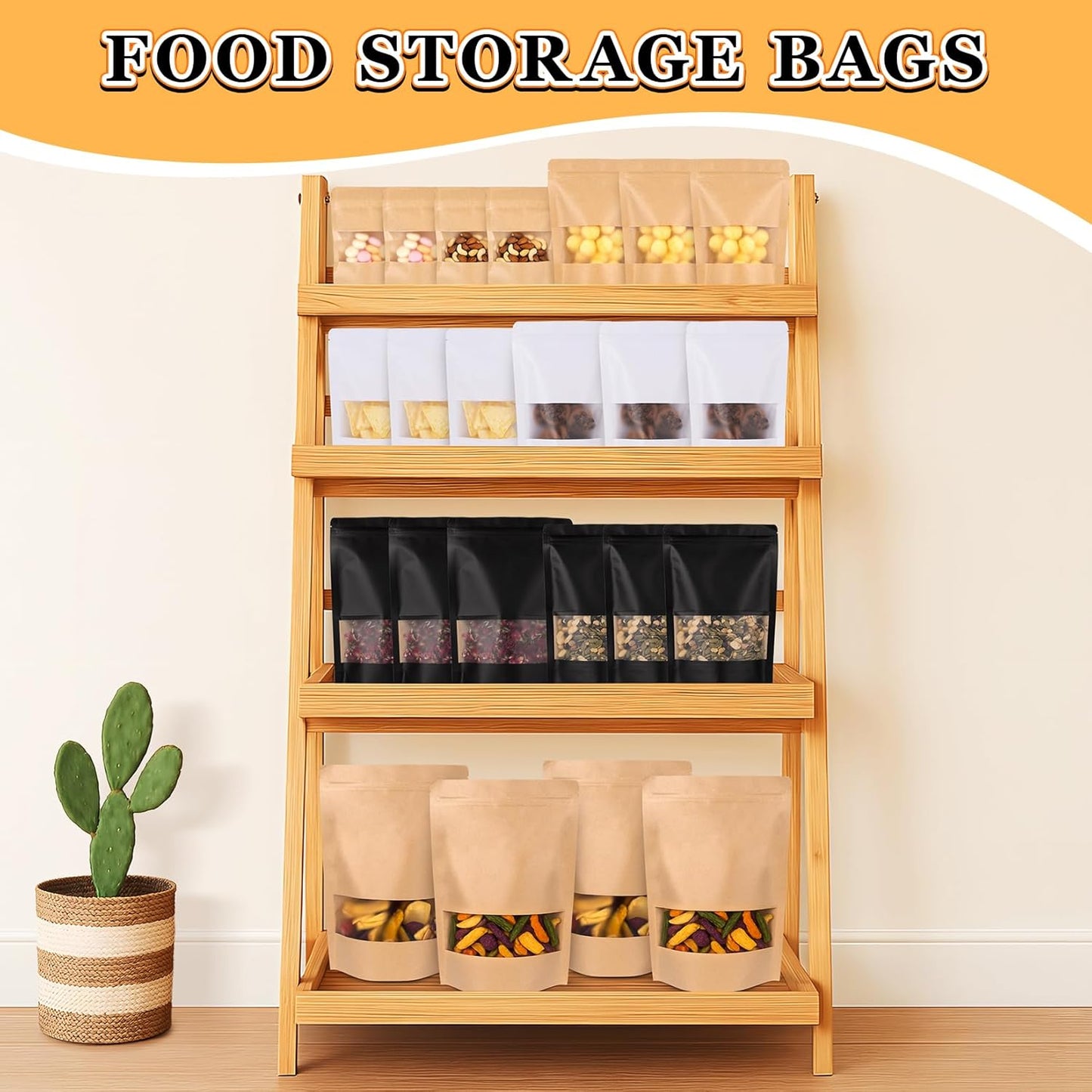 Smell Proof Bag, 100 Pack Mylar Bags for Small Business, Food Storage Bags with Window, Dog Treat Bag, Bakery Bags, Candy Packaging, Resealable Paper Stand Up Pouch (4"x6")