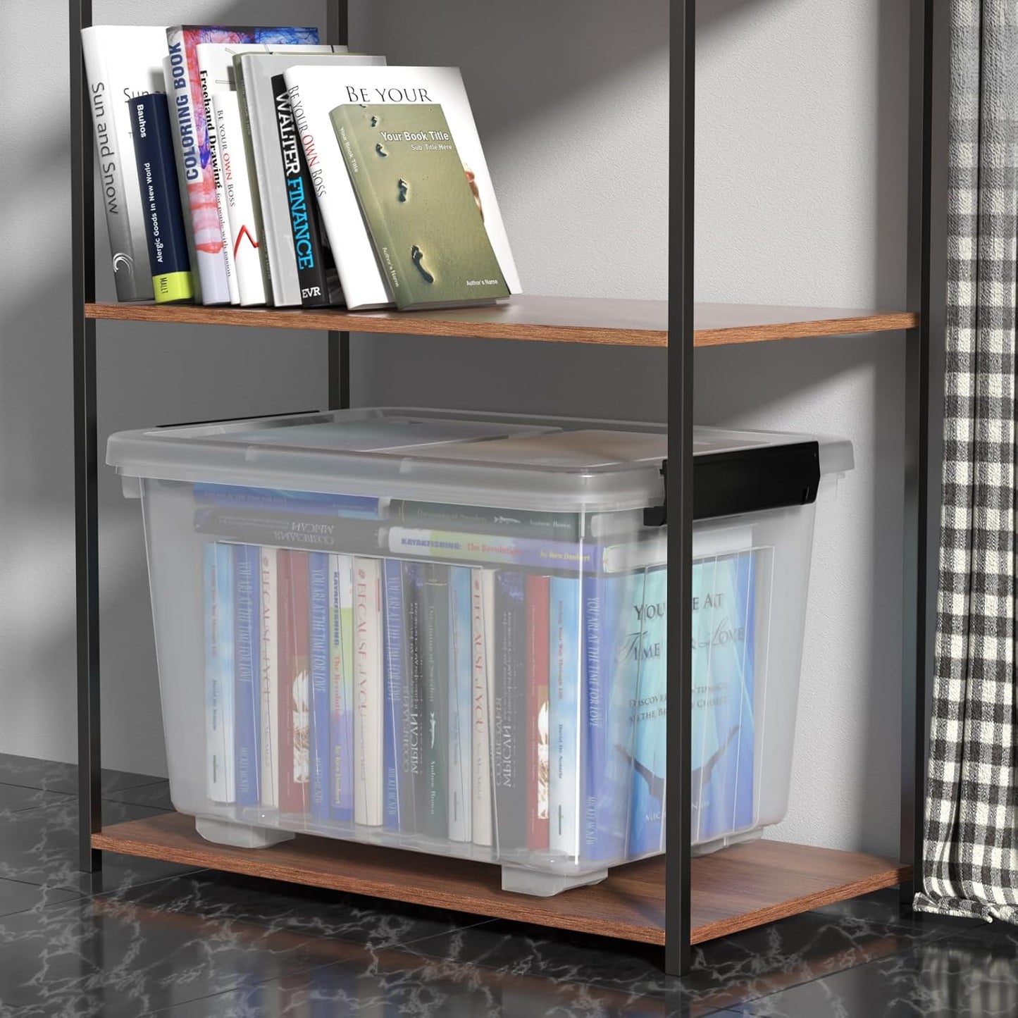 4 Packs 50 L Plastic Latching Box with Wheels, Clear Organizer Containers with Latching Lids for Office and Home Organization