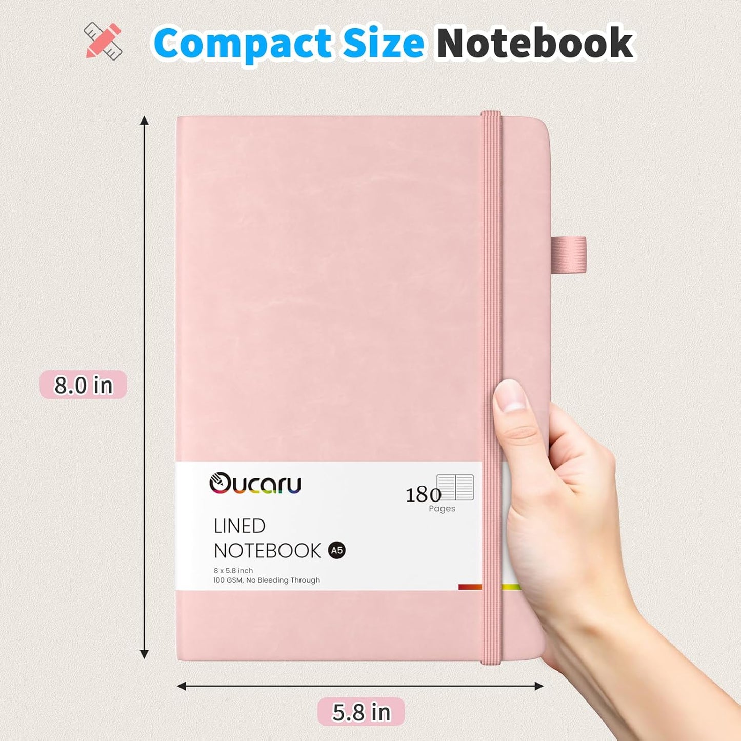 Oucaru Lined Journal Notebook, 8 Pack, 180 Pages, A5 Journals for Writing, 100 GSM Thick Paper, Small Notebooks Daily Journal for Women Men Work, Business, School, Travel Supplies