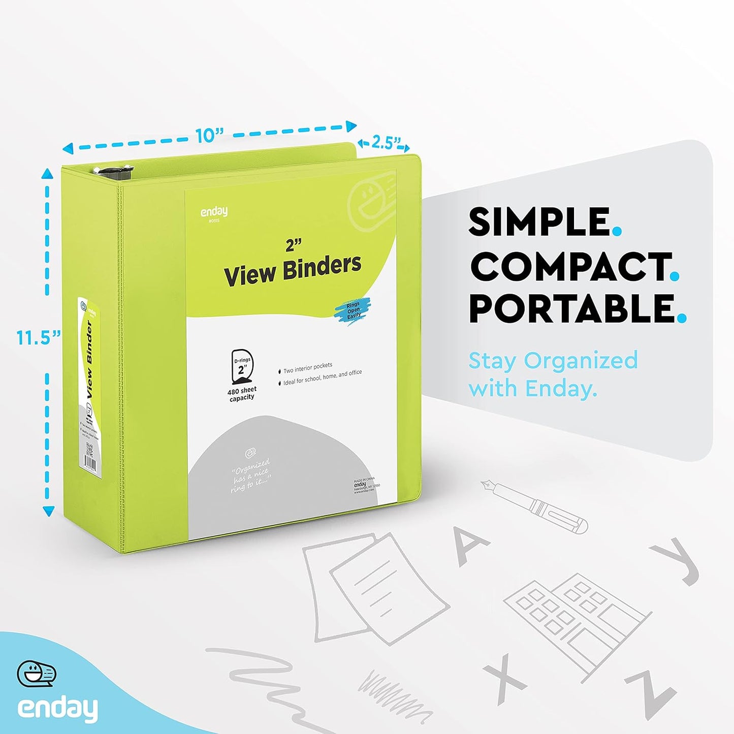 3 Slant D-Ring Binder 2 Inch Binder, 2 in Clear View Cover w/ 2 Inside Pocket, Heavy Duty Colored School Supplies Binders in Grey, Blue, Pink, Red, Green, Purple, Multicolor (6 PC) – by Enday