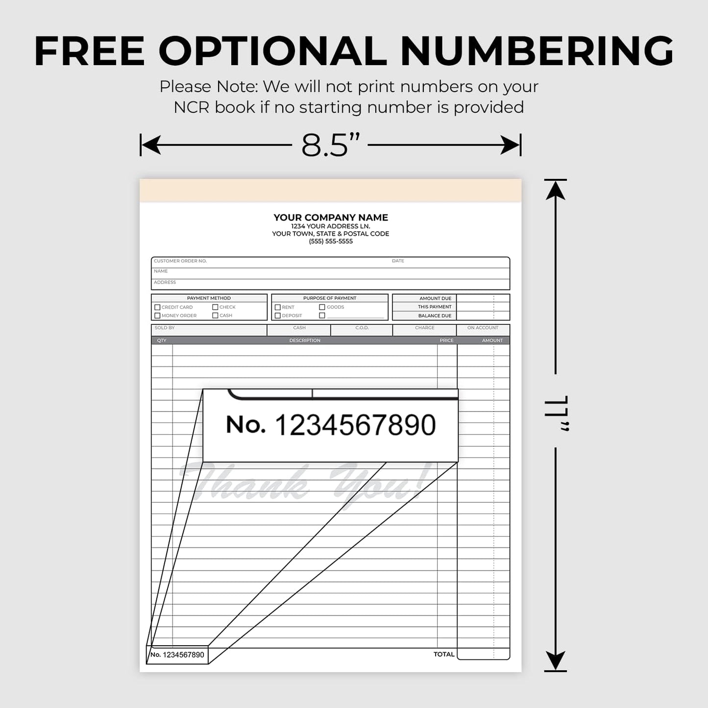 Custom 8.5" x 11" Carbonless NCR Books in 2-Part Duplicate Invoices, Receipts, Work Orders, Sales Orders, Purchase Orders, Estimates, Quote Forms with Your Company/Business Name (100 Sets)