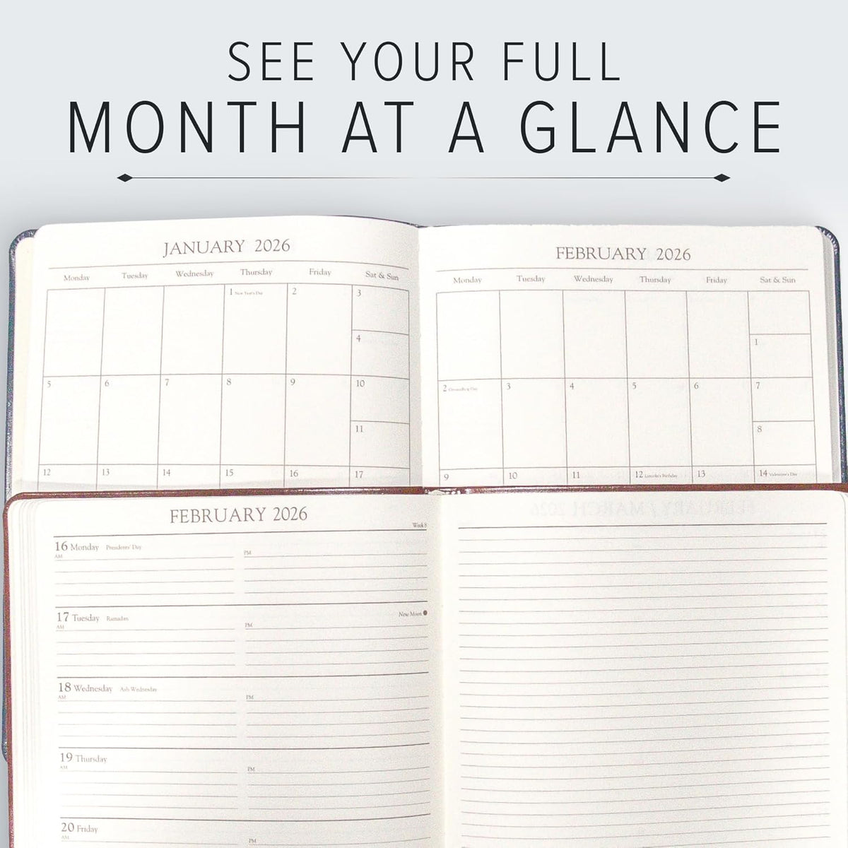 Gallery Leather Academic Planner 2025-2026, Teacher and Student Weekly Monthly Planner, Elegantly Bound Calendar with Gold-Gilded Page Edges, 18 Months - Floral Espresso - 9x7"