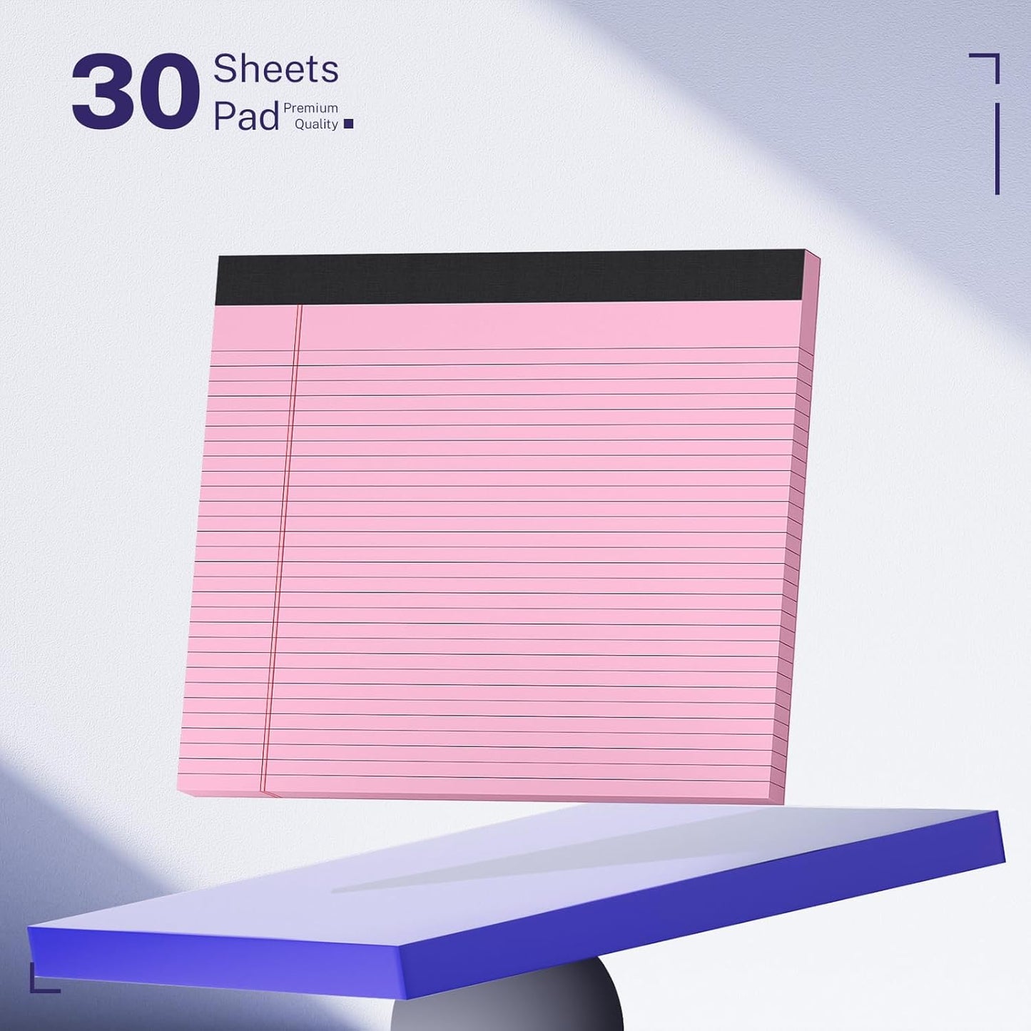 3 Pack Wide Legal Pads 11" x 9.5" (Landscape Format) Pink College Ruled Note Pad Narrow Ruled 30 Sheets per Notepad Perforated Writing Paper with Thick Backboard Horizontal Pads of Paper