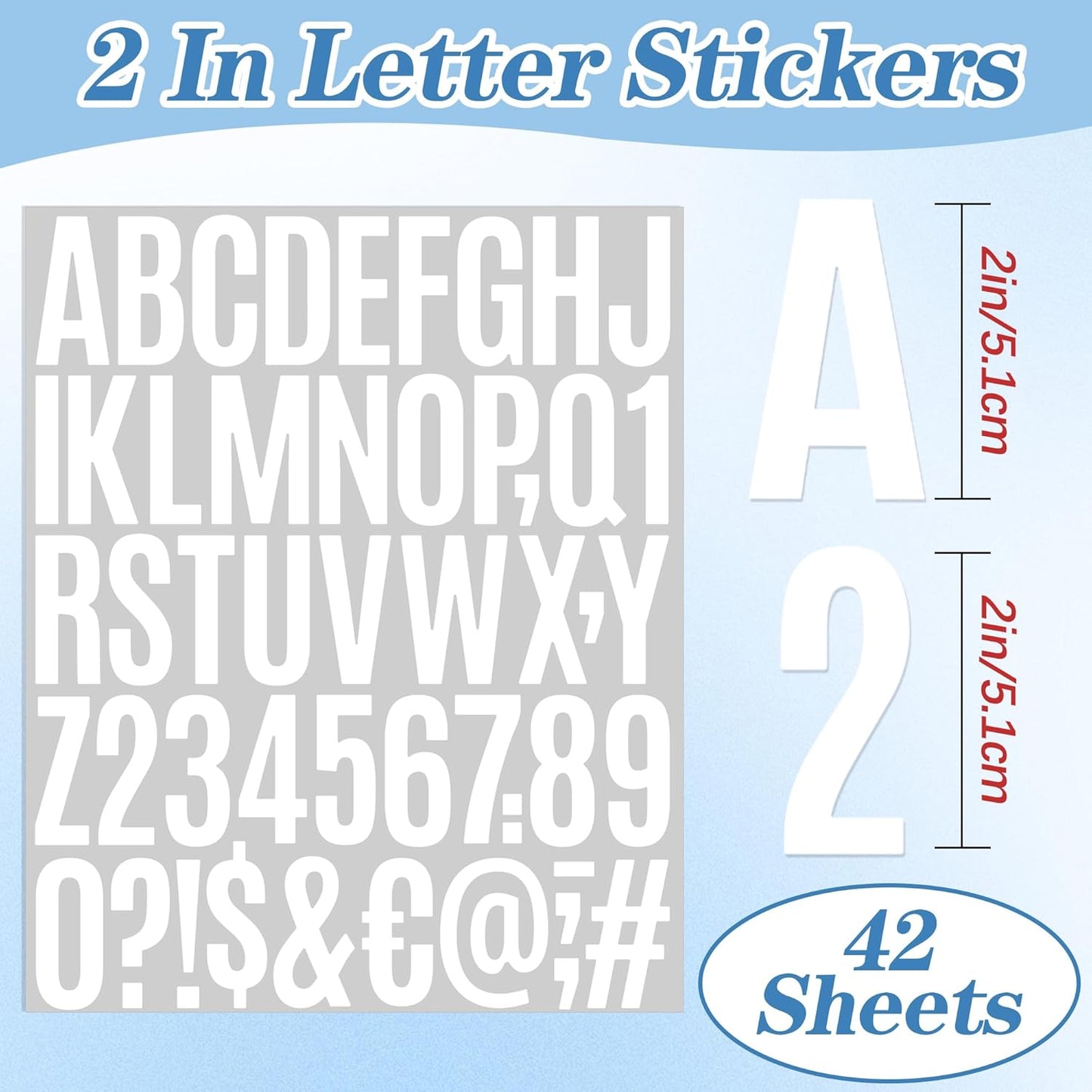 2142 PCS 42 Sheets Letter Stickers Mailbox Numbers and Letters Self Adhesive Vinyl Waterproof Alphabet Number Stickers for Mailbox Address,Craft,Water Bottles, Sign, Door, Home Decor (2 Inch,White)
