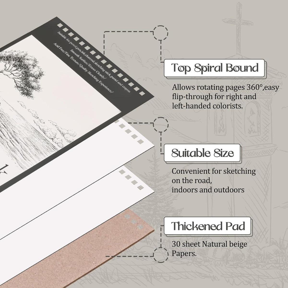 Jexine 20 Pcs 5.5'' x 8.5'' Top Spiral Bound Sketch Book 30 Sheet Each(68lb/100gsm), Sketching Drawing Pad Bulk Artist Sketch Pad Kids Drawing Paper Art Sketchbook for Painting (Tree)