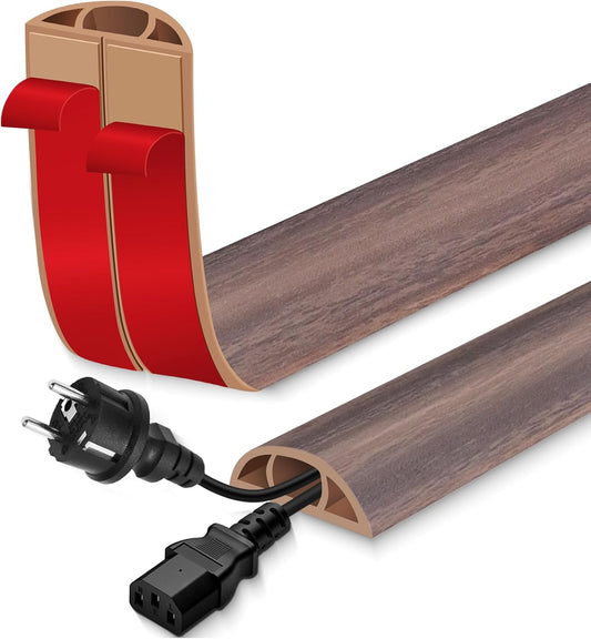 Floor Cord Cover for Wires on Floor Self Adhesive Cord Hider Floor Cable Management Wire Covers for Cords Protector Prevent Cable Trips Cord Cavity W 0.47" x H 0.27", Grayish Brown Wood, 20Ft